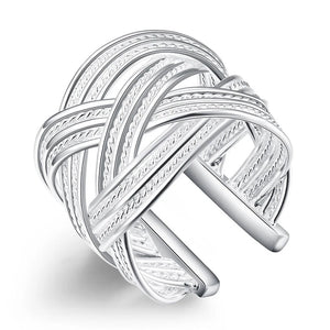 925 Sterling Silver Cross Weave Open Ring Wedding Engagement Charm