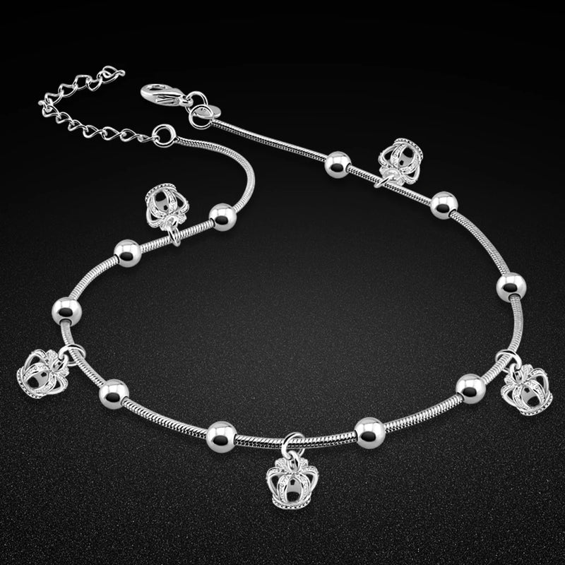 925 Silver Crown Anklet Summer Jewelry Gift Pulseira