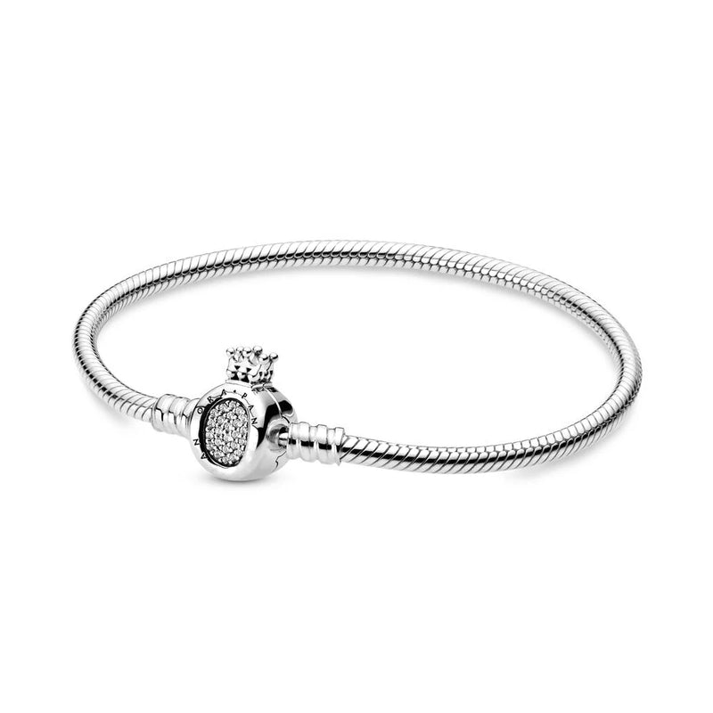 925 Silver Crown O Clasp Snake Chain Bracelet for Women
