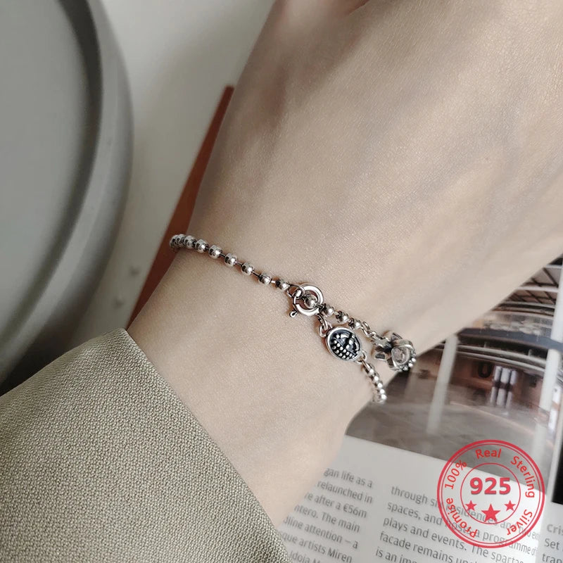 925 Sterling Silver Crown Pendant Bracelet Bangle Vintage Chain European Style