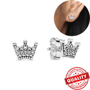 925 Silver Crown Stud Rose Earrings Women's Jewelry