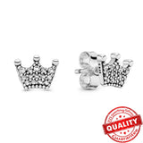 925 Silver Crown Stud Rose Earrings Women's Jewelry