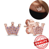 925 Silver Crown Stud Rose Earrings Women's Jewelry