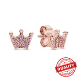 925 Silver Crown Stud Rose Earrings Women's Jewelry