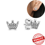 925 Silver Crown Stud Rose Earrings Women's Jewelry