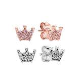 925 Silver Crown Stud Earrings for Women Fine Jewelry