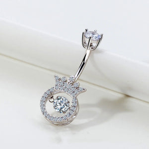 925 Silver Zircon Crown Belly Button Ring Dangle Bulk Bar Navel-Piercing Women