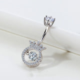 925 Silver Zircon Crown Belly Button Ring Dangle Bulk Bar Navel-Piercing Women