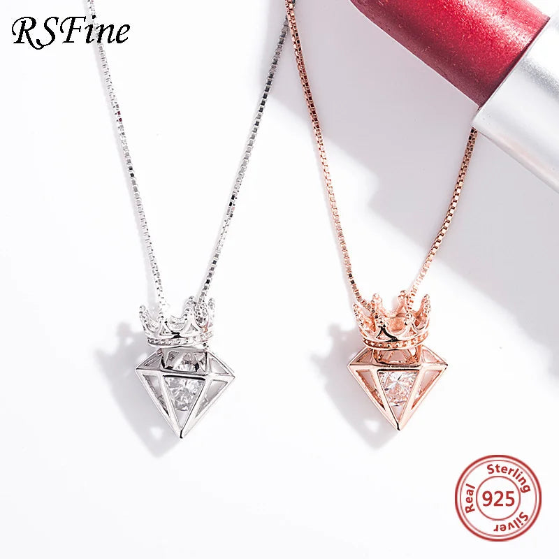 925 Silver Crown Diamond Necklace for Women