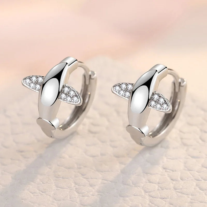 925 Silver Crystal Angel Wings Hoop Earrings for Women