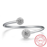 925 Silver Crystal Ball Bangles Cuff Bracelets for Women