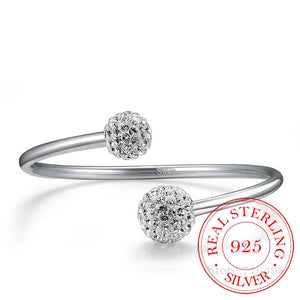 925 Silver Crystal Ball Cuff Bracelet for Women