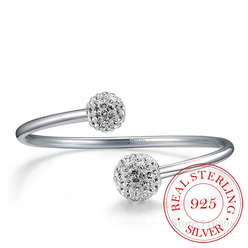 925 Silver Crystal Ball Cuff Bracelet for Women