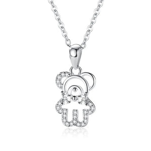 925 Silver Crystal Bear Charm Necklace Choker