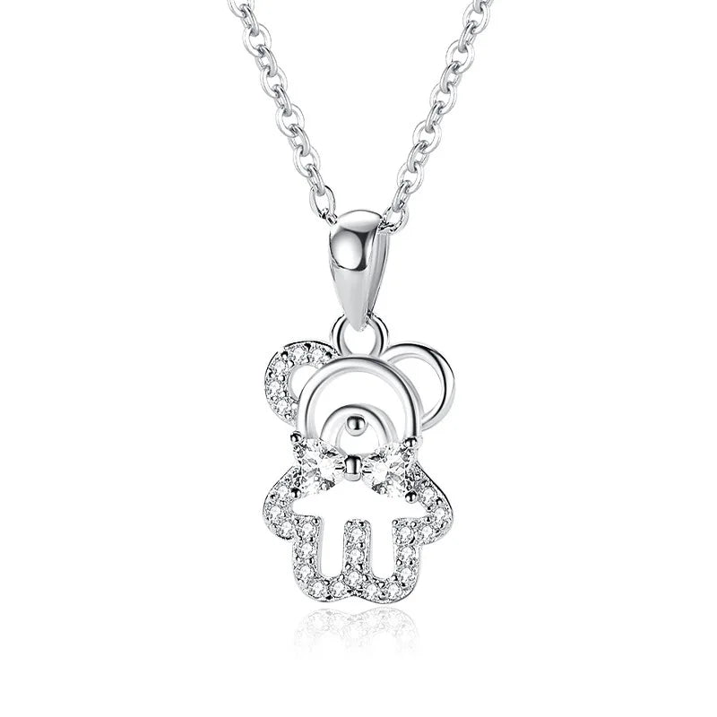 925 Silver Crystal Bear Charm Necklace Choker