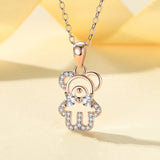 925 Silver Crystal Bear Charm Necklace Choker