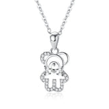 925 Silver Crystal Bear Charm Necklace Choker