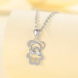 925 Silver Crystal Bear Charm Necklace Choker