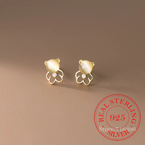925 Silver Crystal Bear Stud Earrings 14K Plated Wedding Party Jewelry Gift