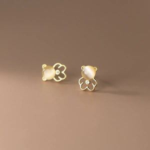 925 Silver Crystal Bear Stud Earrings 14K Plated Wedding Party Jewelry Gift