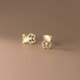 925 Silver Crystal Bear Stud Earrings 14K Plated Wedding Party Jewelry Gift