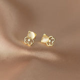 925 Silver Crystal Bear Stud Earrings 14K Plated Wedding Party Jewelry Gift