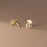 925 Silver Crystal Bear Stud Earrings 14K Plated Wedding Party Jewelry Gift