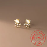 925 Silver Crystal Bear Stud Earrings 14K Plated Wedding Party Jewelry Gift