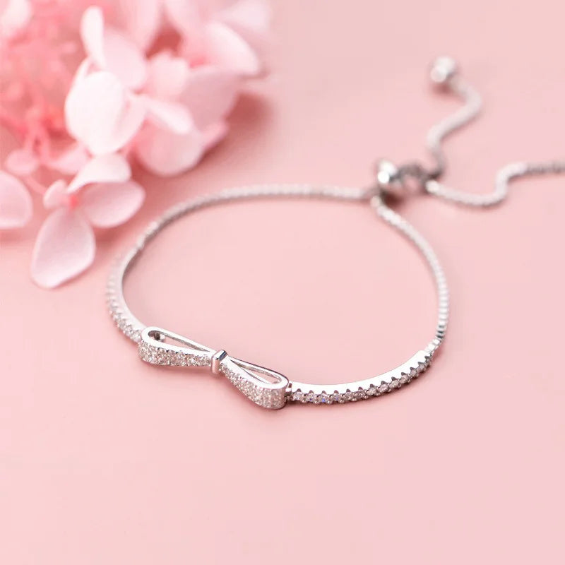 925 Silver Crystal Bowknot Bracelet For Women