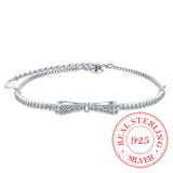 925 Silver Crystal Bow Charm Bracelet for Women Wedding
