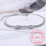 925 Silver Crystal Bow Charm Bracelet for Women Wedding