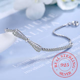 925 Silver Crystal Bow Charm Bracelet for Women Wedding