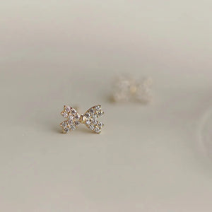 925 Silver Crystal Bow Stud Earrings 14K Plate Wedding Party Jewelry Gift