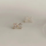 925 Silver Crystal Bow Stud Earrings 14K Plate Wedding Party Jewelry Gift