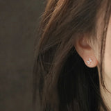 925 Silver Crystal Bow Stud Earrings 14K Plate Wedding Party Jewelry Gift