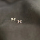 925 Silver Crystal Bow Stud Earrings 14K Plate Wedding Party Jewelry Gift