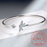 925 Sterling Silver Crystal Charm Bangles For Women Bracelet &Bangle