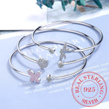 925 Sterling Silver Crystal Charm Bangles For Women Bracelet &Bangle