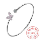 925 Sterling Silver Crystal Charm Bangles For Women Bracelet &Bangle