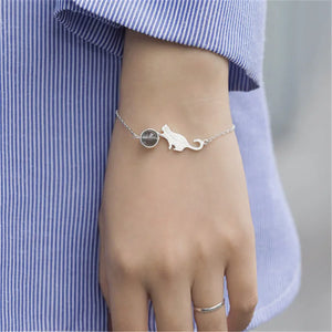 925 Silver Cat Crystal Bead Bracelet for Women Gift