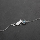 925 Silver Crystal Cat Bead Charm Bracelet Gift