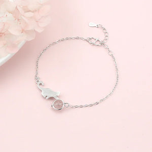 925 Silver Crystal Cat Bead Charm Bracelet Gift