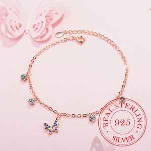 925 Silver Crystal Charm Bracelet CZ Butterfly Wedding Gift