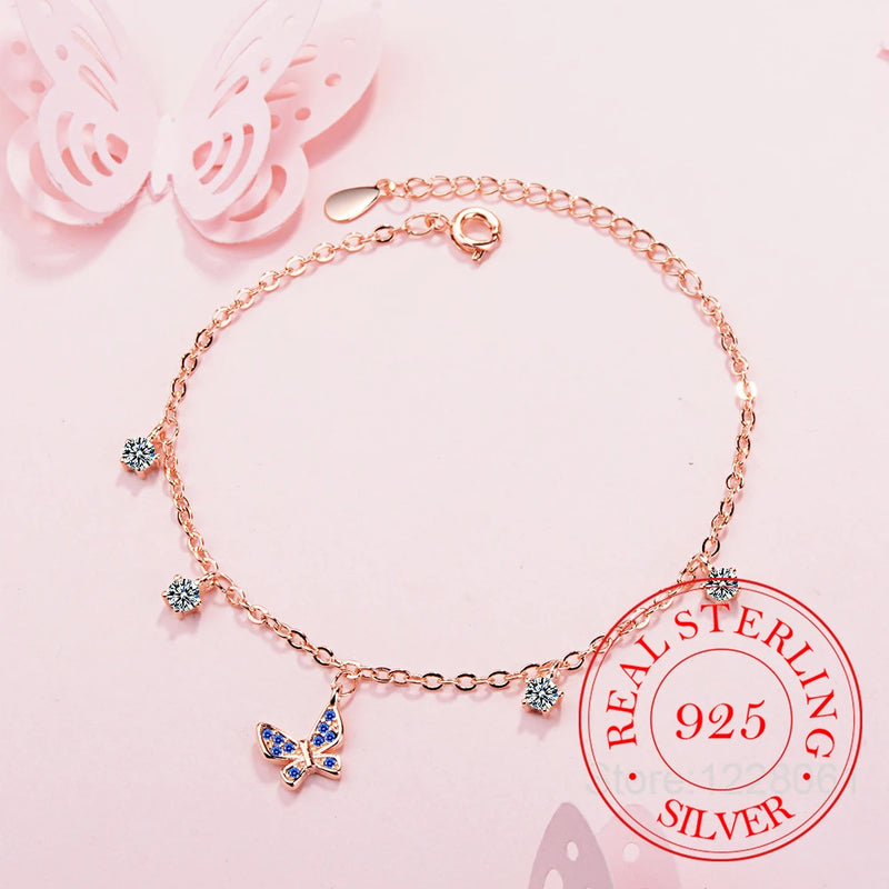 925 Silver Crystal Charm Bracelet CZ Butterfly Wedding Gift
