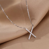925 Silver Crystal Cross Bead Charm Pendant Necklace Wedding Jewelry Gift