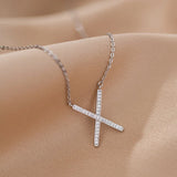 925 Silver Crystal Cross Bead Charm Pendant Necklace Wedding Jewelry Gift