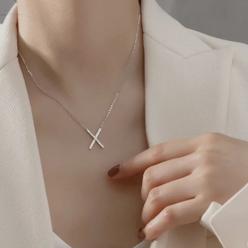 925 Silver Crystal Cross Bead Charm Pendant Necklace Wedding Jewelry Gift