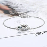 925 Silver Crystal Double Round Bead Charm Bracelet Wedding Jewelry