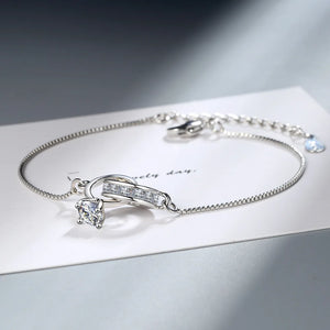 925 Silver Crystal Double Round Bead Charm Bracelet Wedding Jewelry