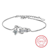 925 Silver Crystal Double Round Bead Charm Bracelet Wedding Jewelry